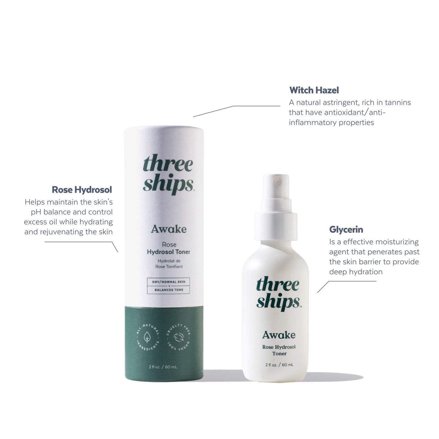 Three Ships - Awake Rose Hydrosol Toner 60mL