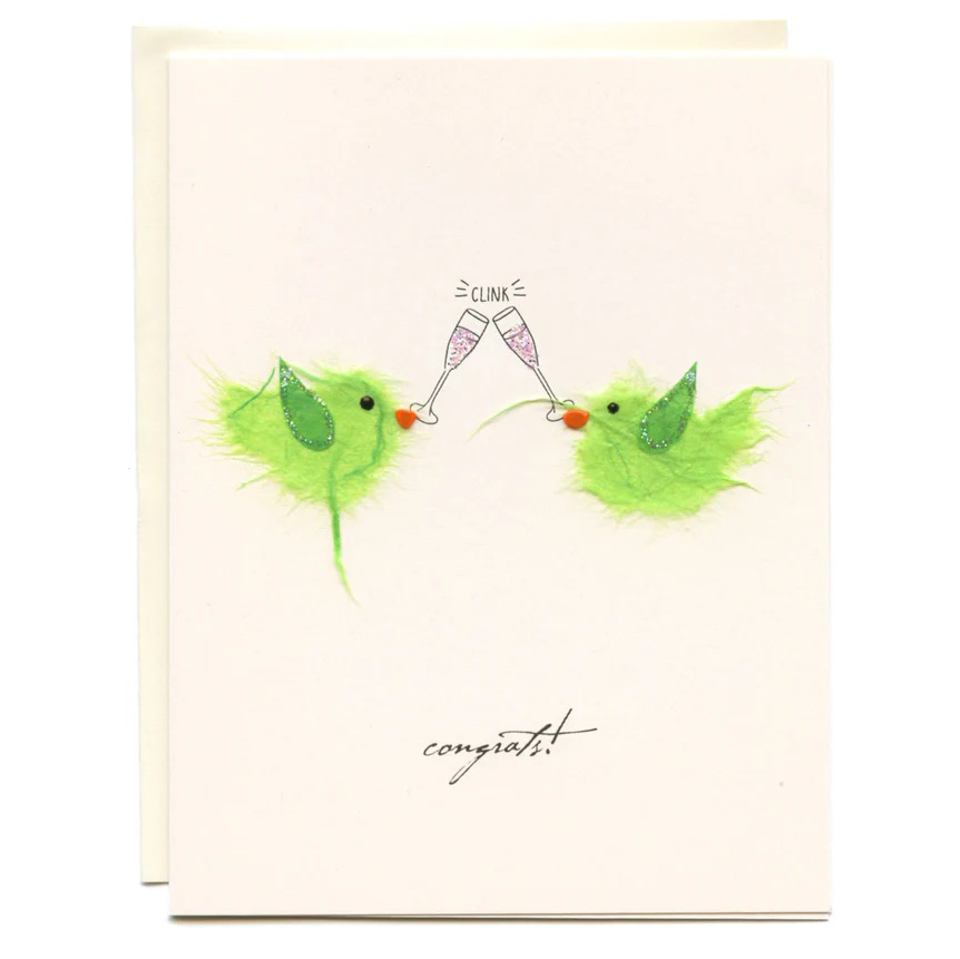 "CONGRATS!" Green Birds with Champagne Card