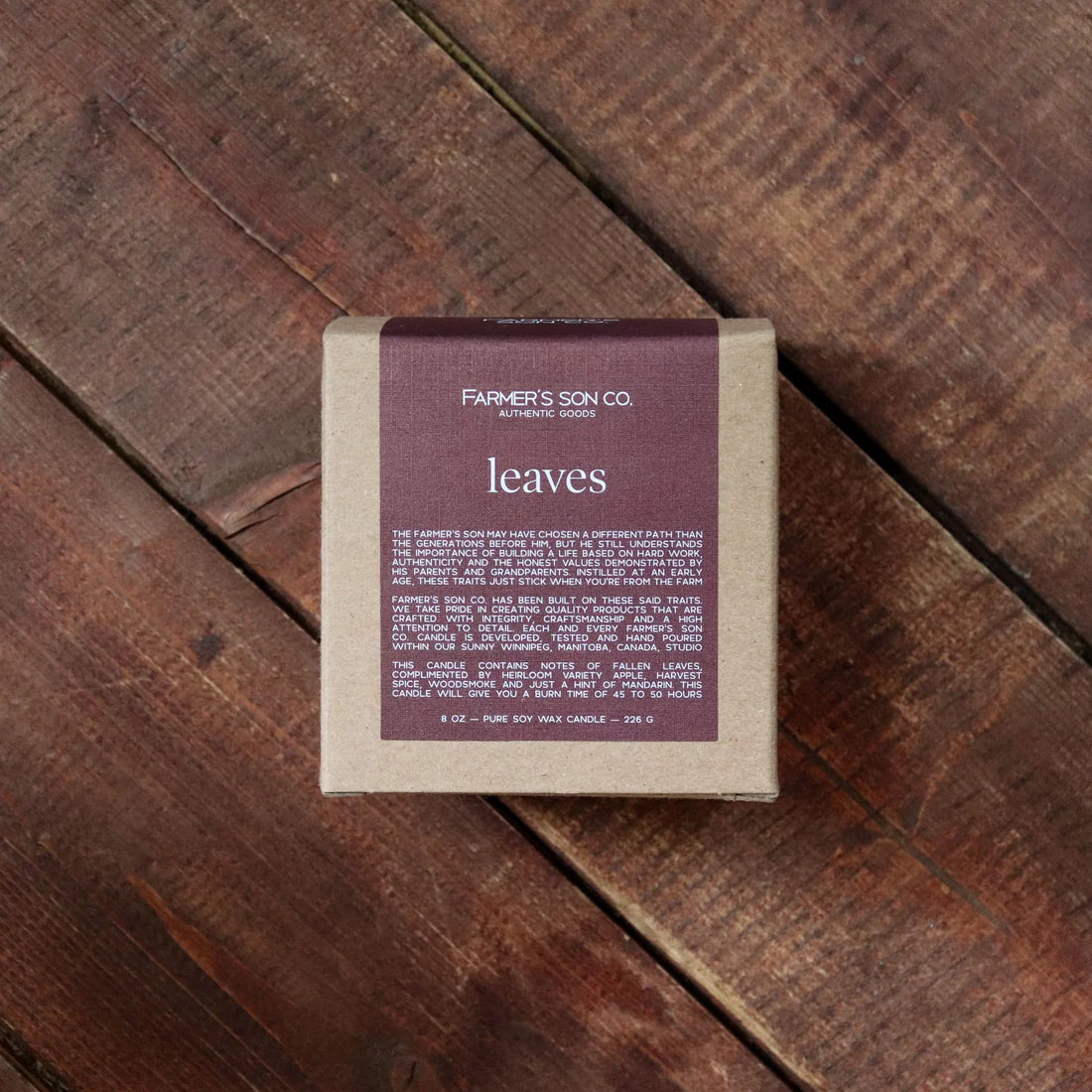 Farmer's Son - Leaves Candle 8oz (45-50 hours burn time)