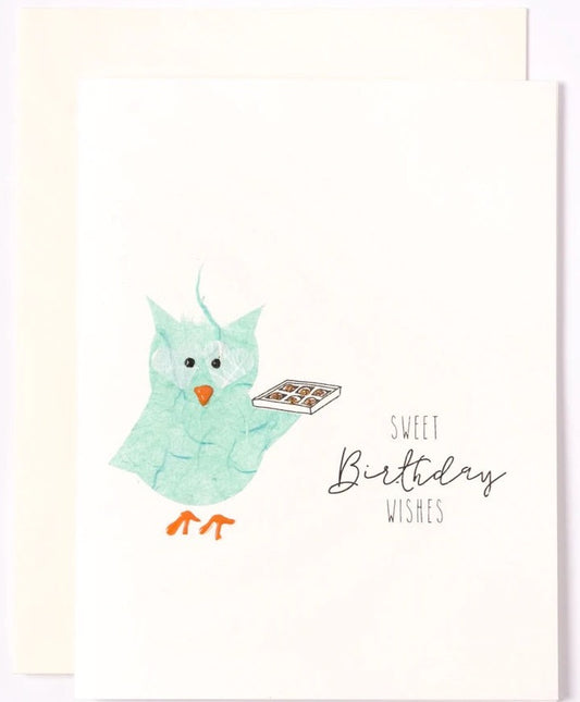 "SWEET BIRTHDAY WISHES" OWL WITH CHOCOLATES Card