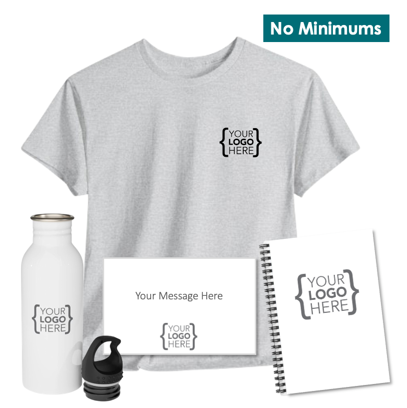 On-Demand T-Shirt, Water Bottle + Spiral Notebook