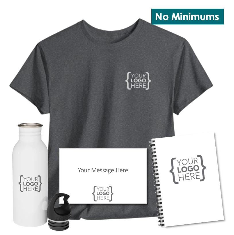 On-Demand T-Shirt, Water Bottle + Spiral Notebook