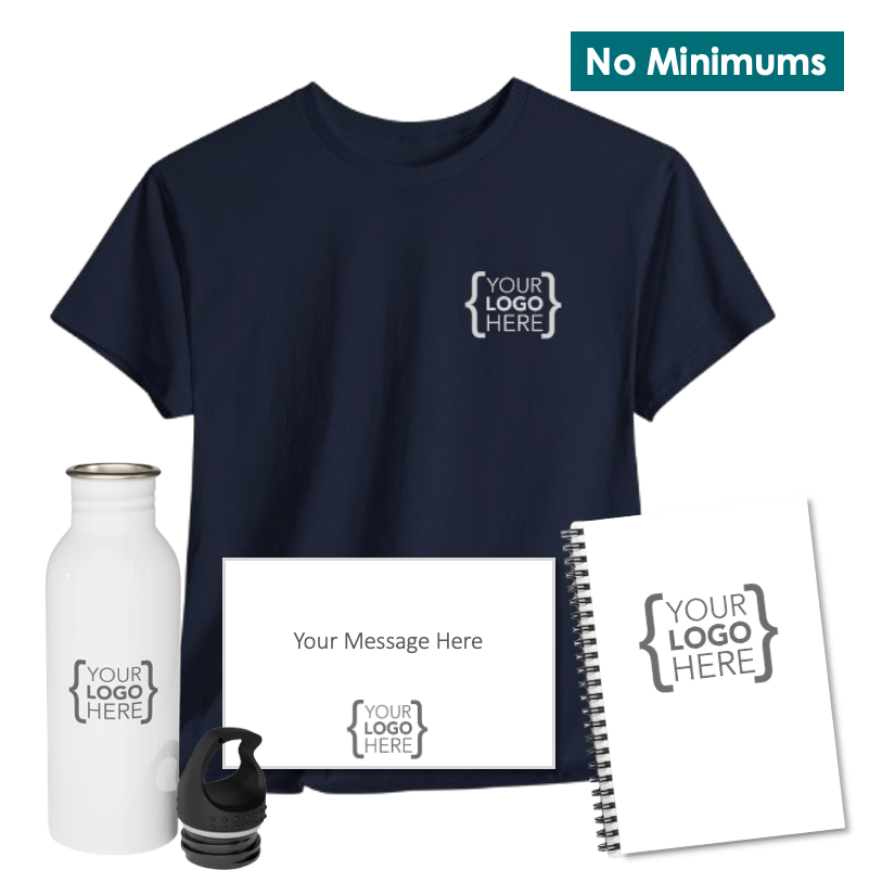 On-Demand T-Shirt, Water Bottle + Spiral Notebook