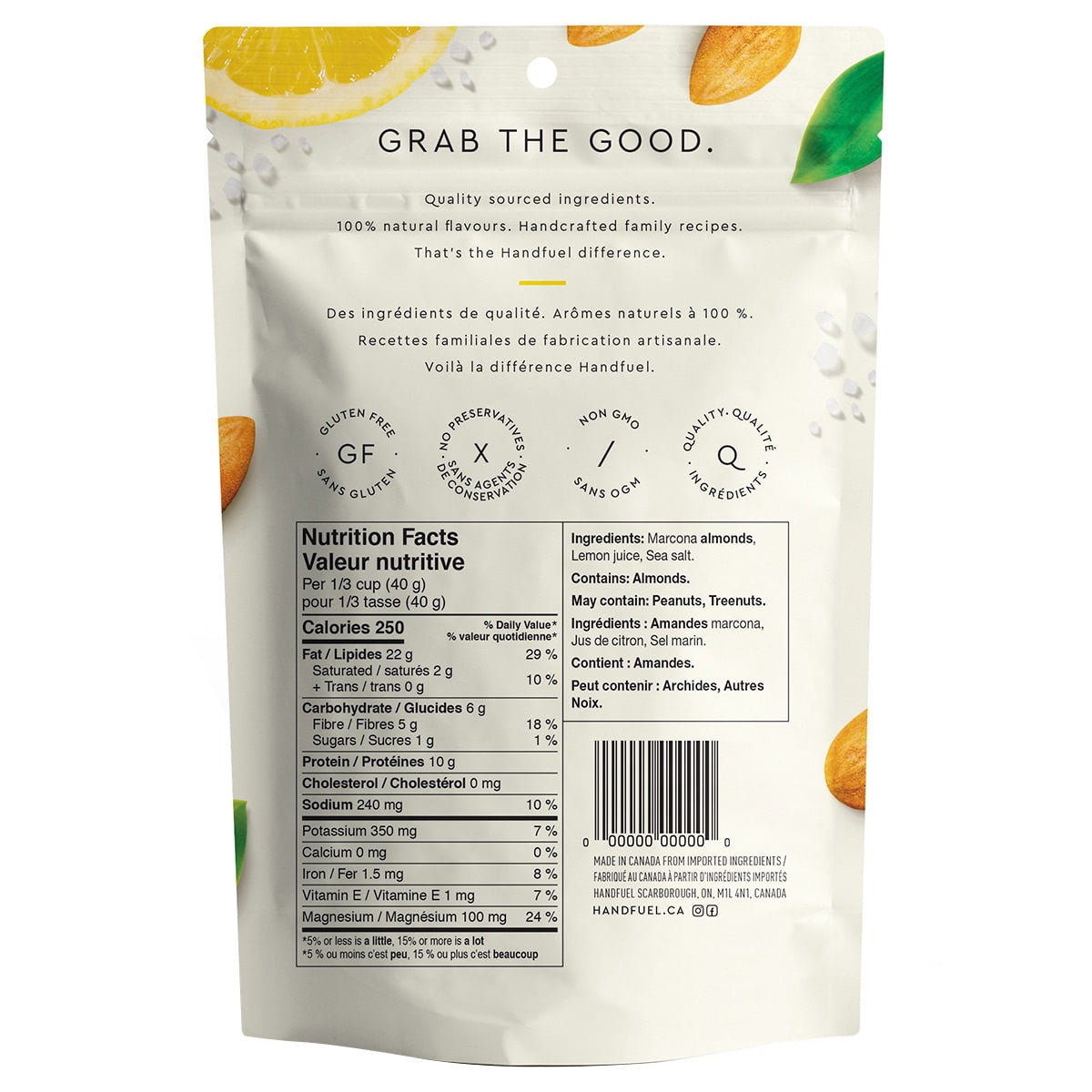 Handfuel - Dry Roasted Lemon Marcona Almonds 150g