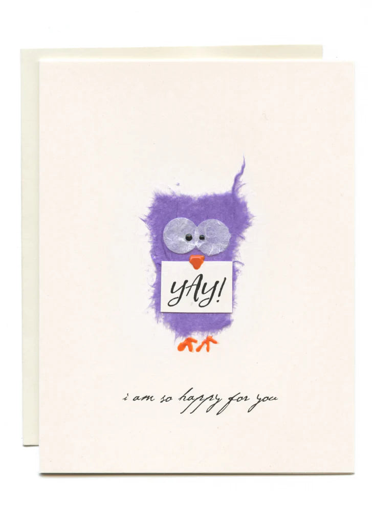 "YAY - I am So Happy For You" Purple Owl w Sign Card
