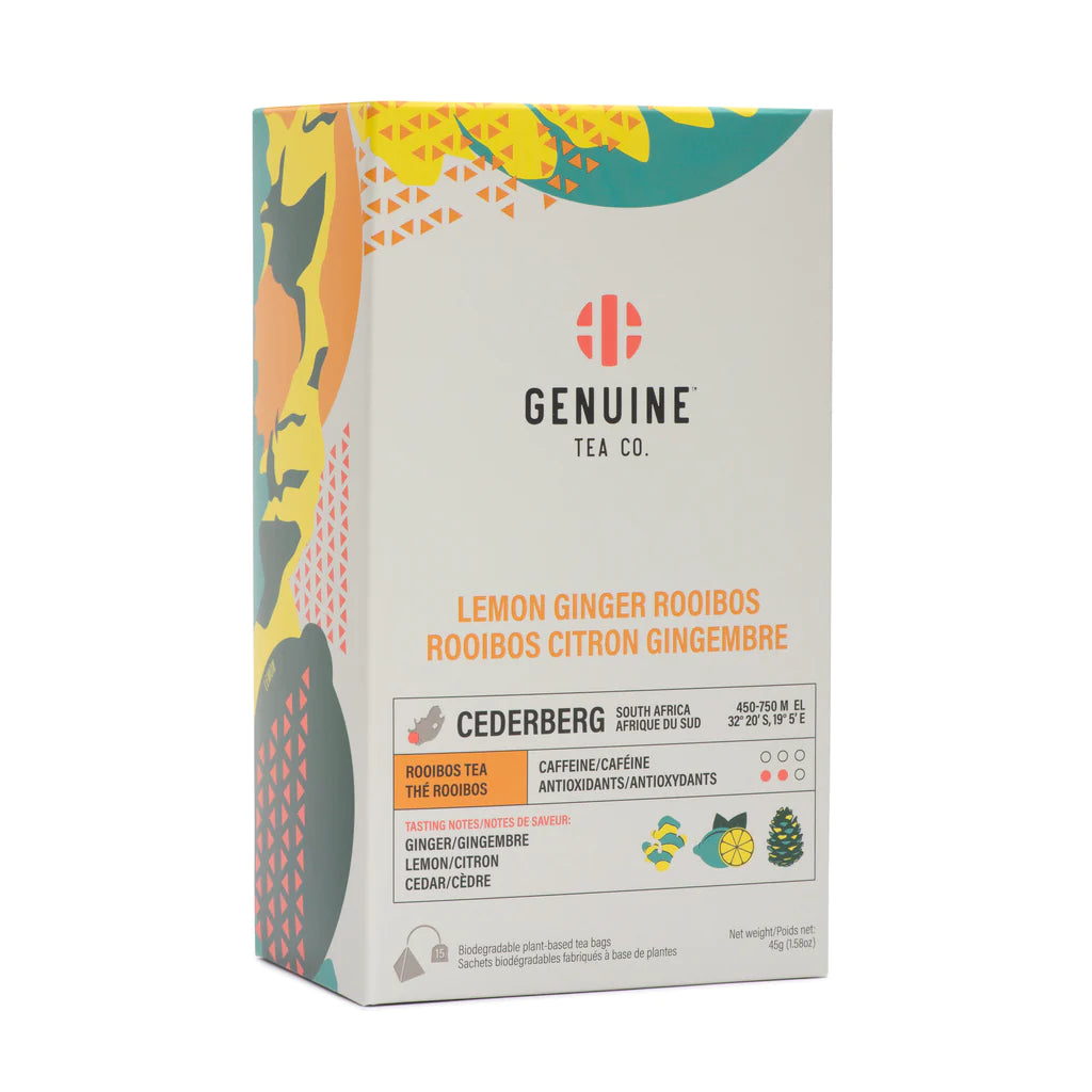 Genuine Tea - Lemon Ginger Rooibos Herbal (15 pyramid tea bags)