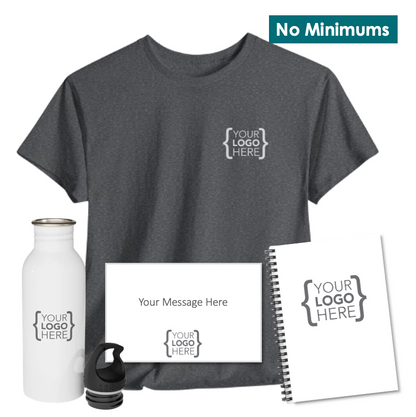 On-Demand T-Shirt, Water Bottle + Spiral Notebook