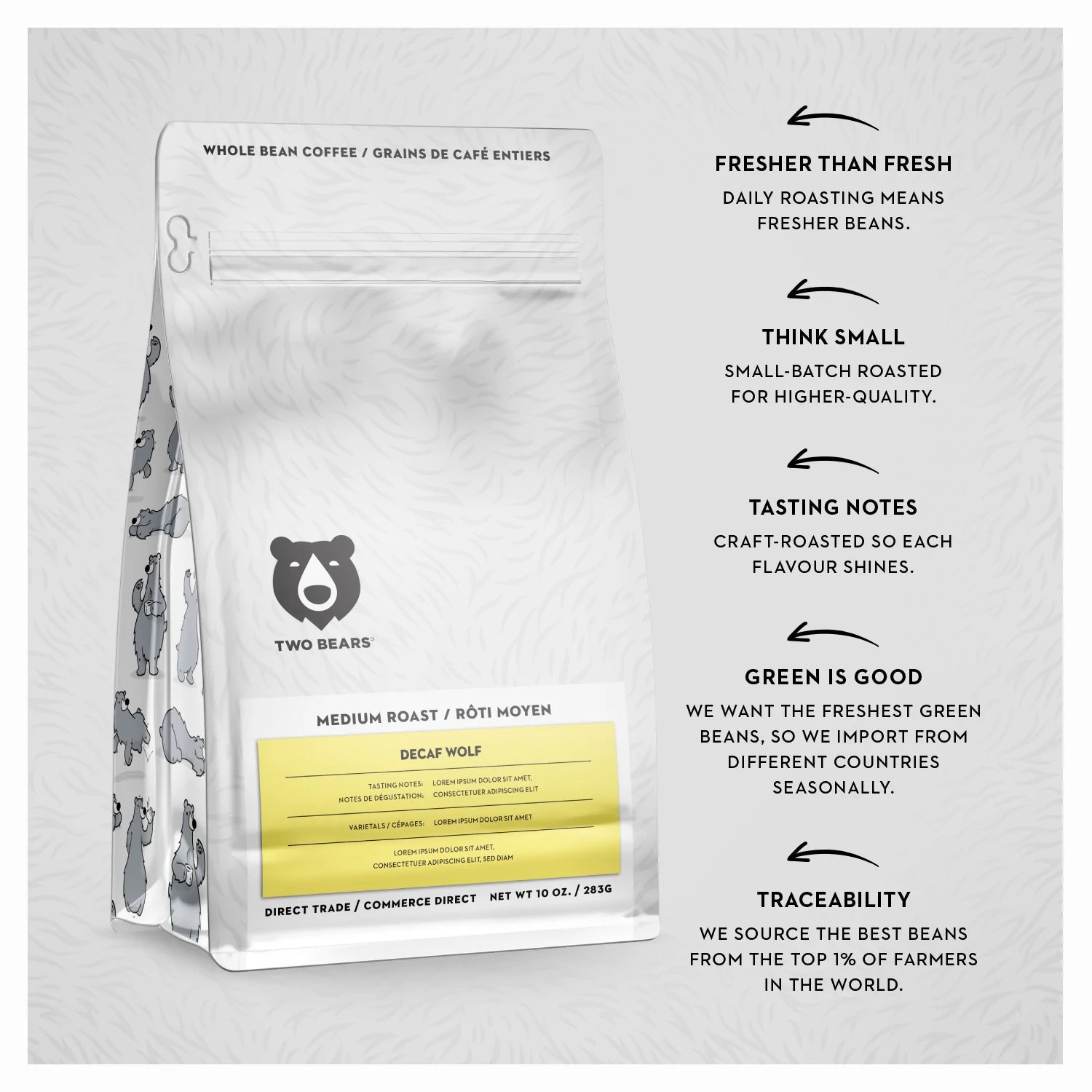 Two Bears Coffee - WS Colombia Swiss Water Decaf (10 oz, 283 grams - beans)