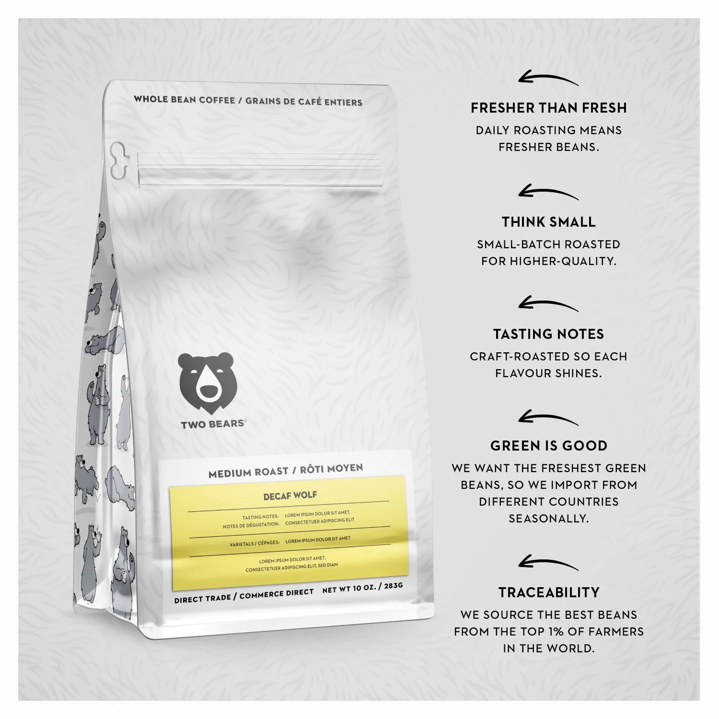 Two Bears Coffee - WS Colombia Swiss Water Decaf (10 oz, 283 grams - beans)
