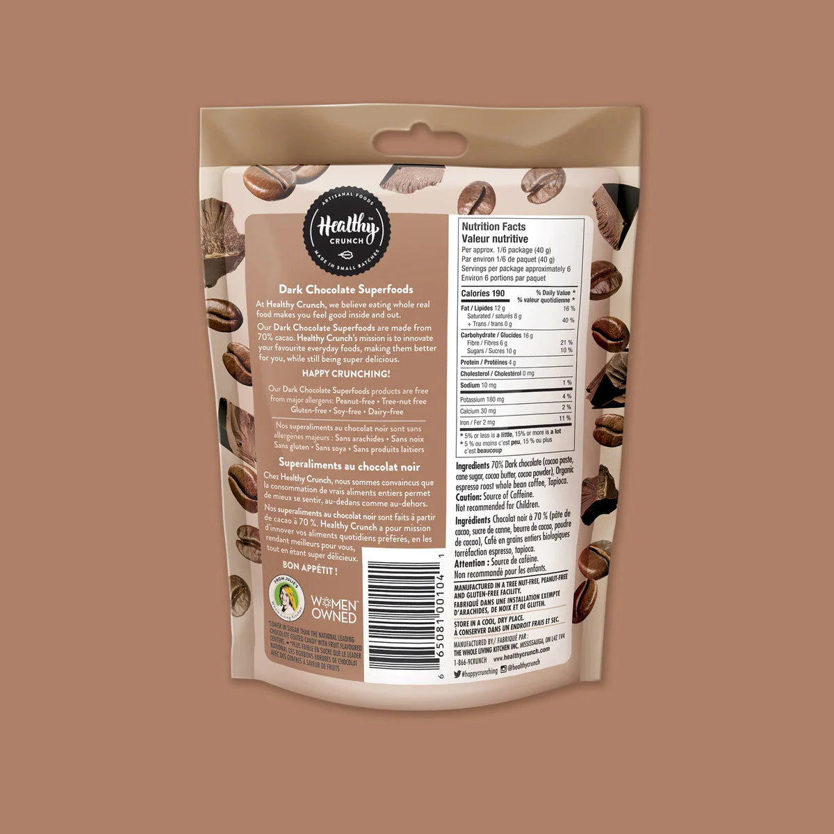 Healthy Crunch - Organic Espresso Coffee Bean Dark Chocolate Superfoods 235g